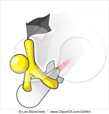 22694-Clipart-Illustration-Of-A-Yellow-Man-Waving-A-Flag-While-Riding-On-Top-Of-A-Fast-Missile-O.jpg